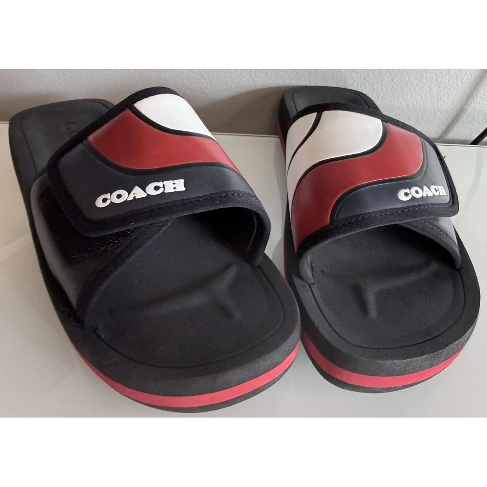Coach Eva Sports Slide Sandals Black w/ Red White & Blue | Men's (Size 9D) | New